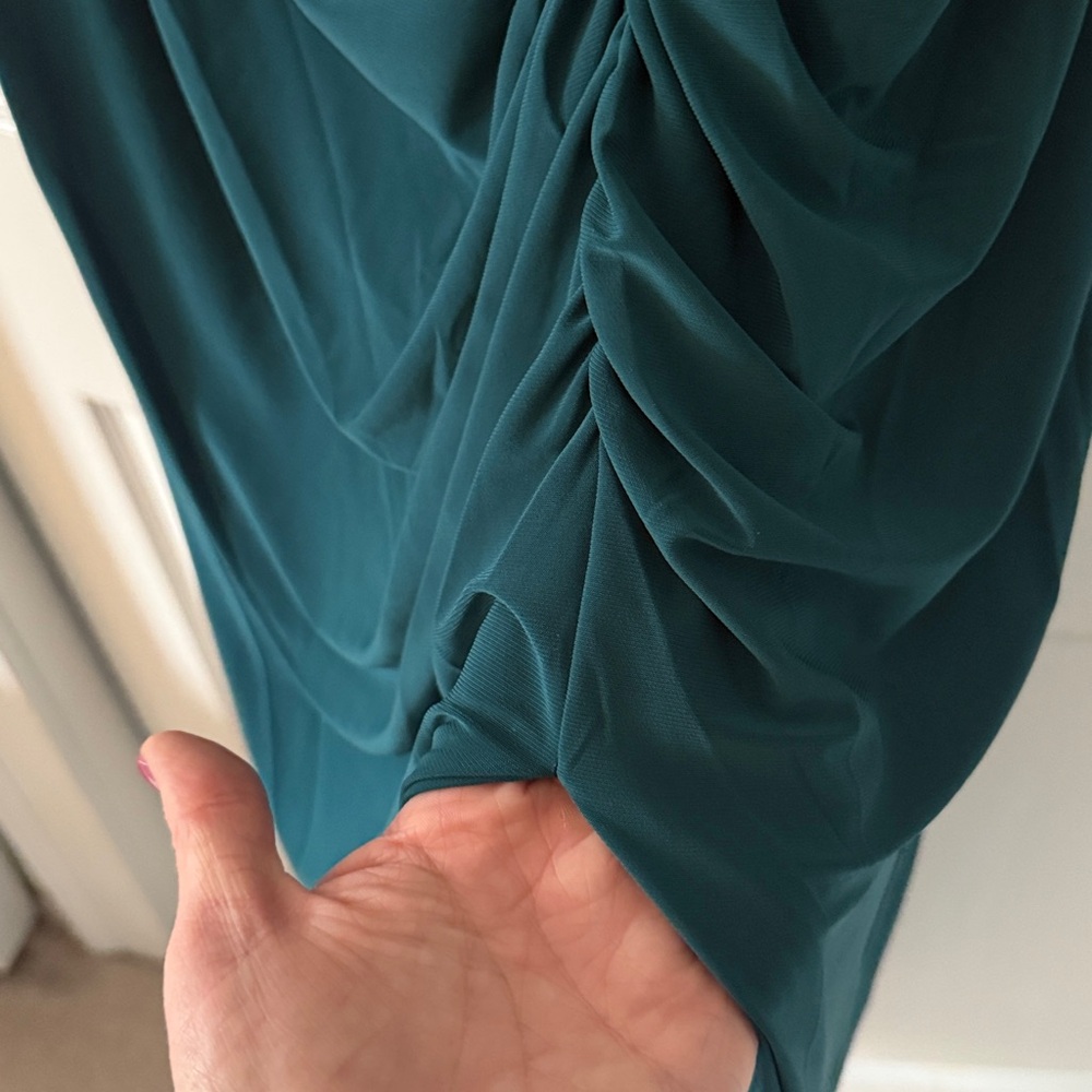 Sleeveless Teal V-Neck Drape Maxi Dress - Picture 5 of 6